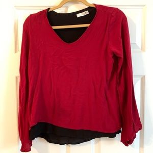 Layered style blouse w/ bell sleeve